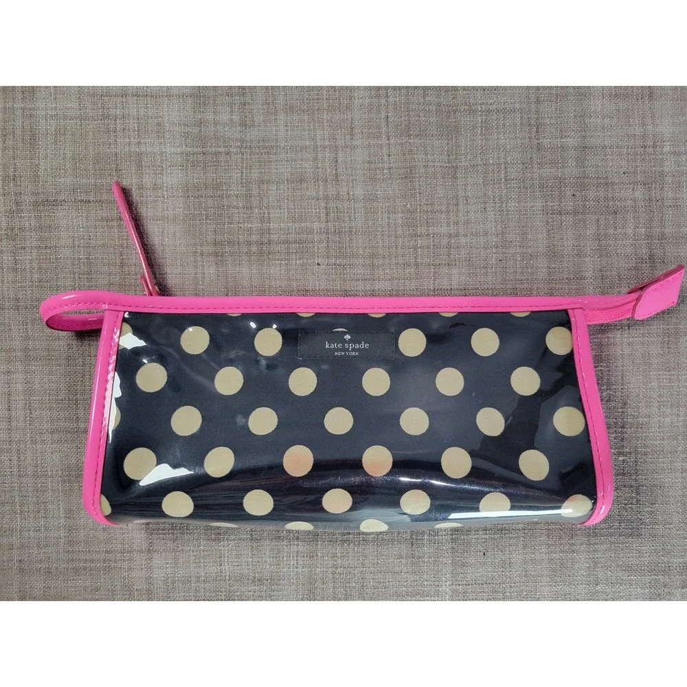 Kate Spade New‎ York Polka Dot Cosmetic Bag Black Pink Clear Pouch Makeup Case